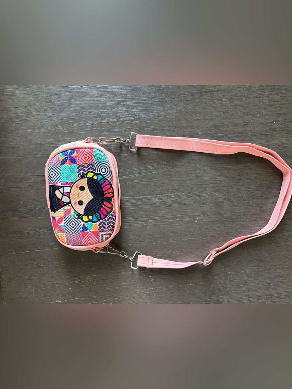 Kids Pink Crossbody Bag with Colorful Cartoon Patch